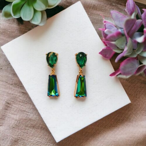 Minimal Crystal Green Earrings
