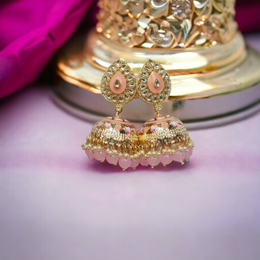 Madhubala Pink Jhumkas