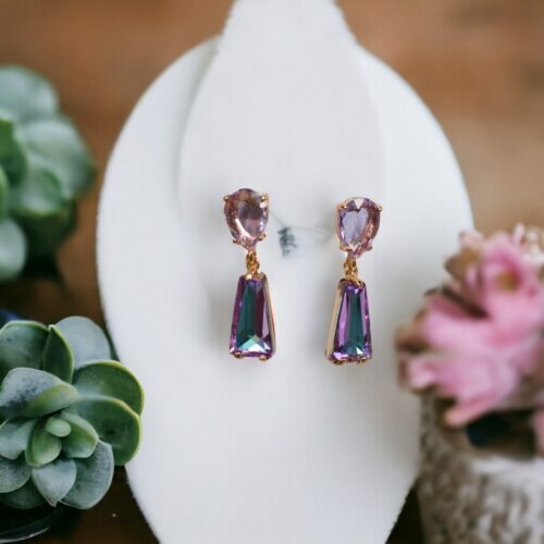 Minimal Crystal Purple Earrings