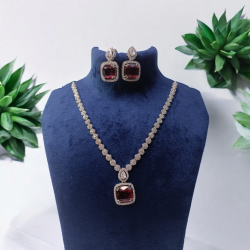 Red Stone Teardrop AD Necklace Set