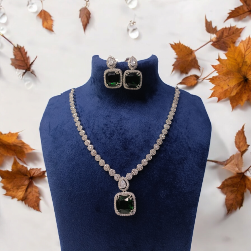 Green Stone Drop AD Necklace set