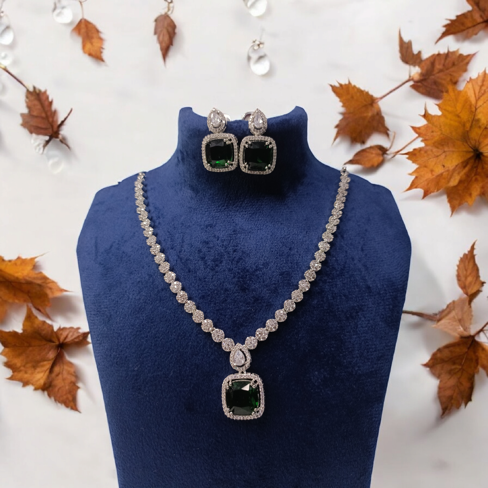 Green Stone Drop AD Necklace set