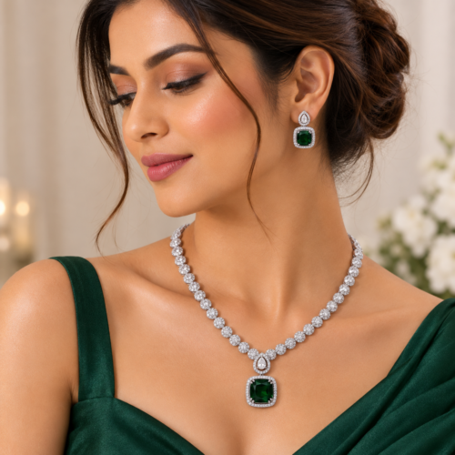 Green Stone Drop AD Necklace set