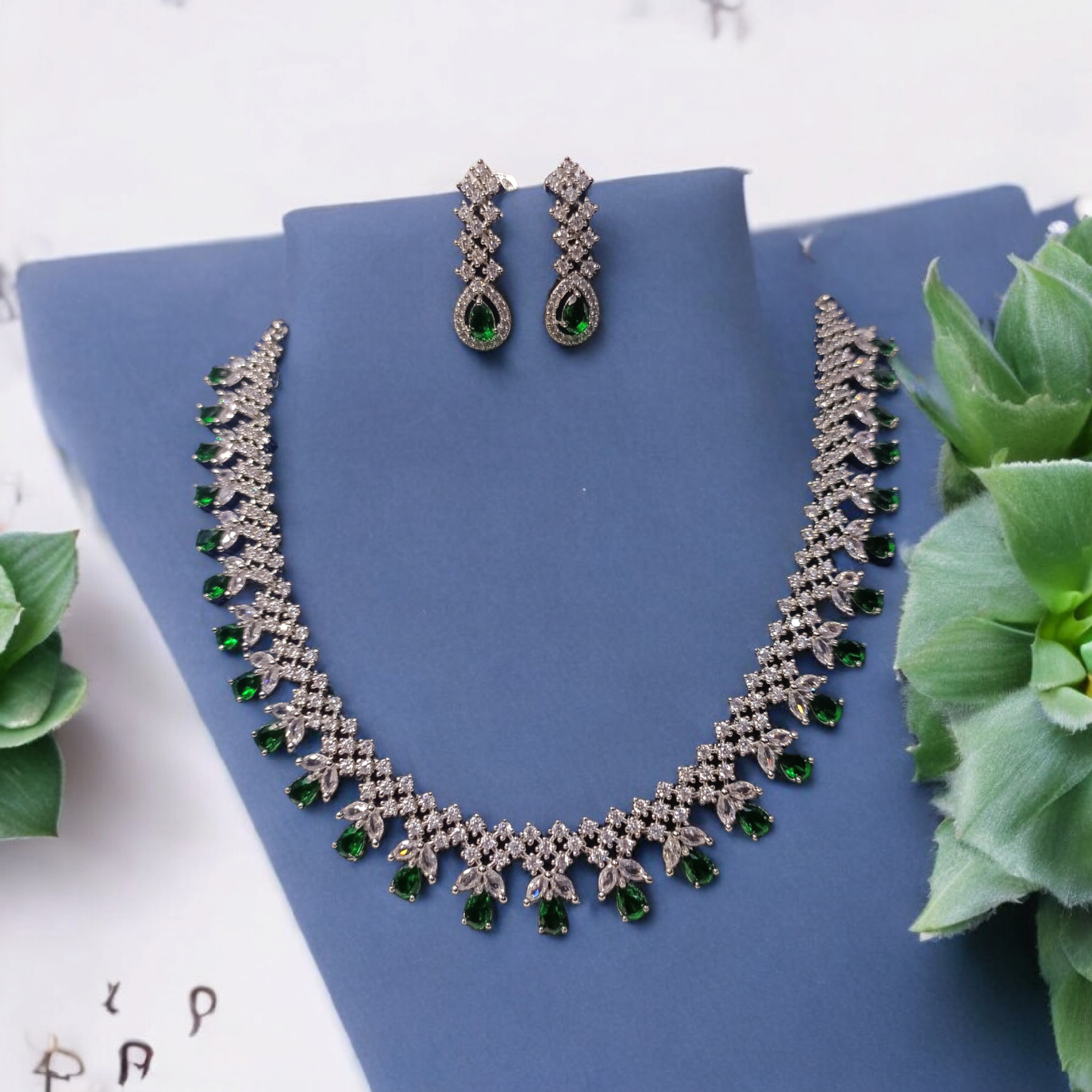 Twinkling Gorgeous Green Stone AD Necklace - Image 3