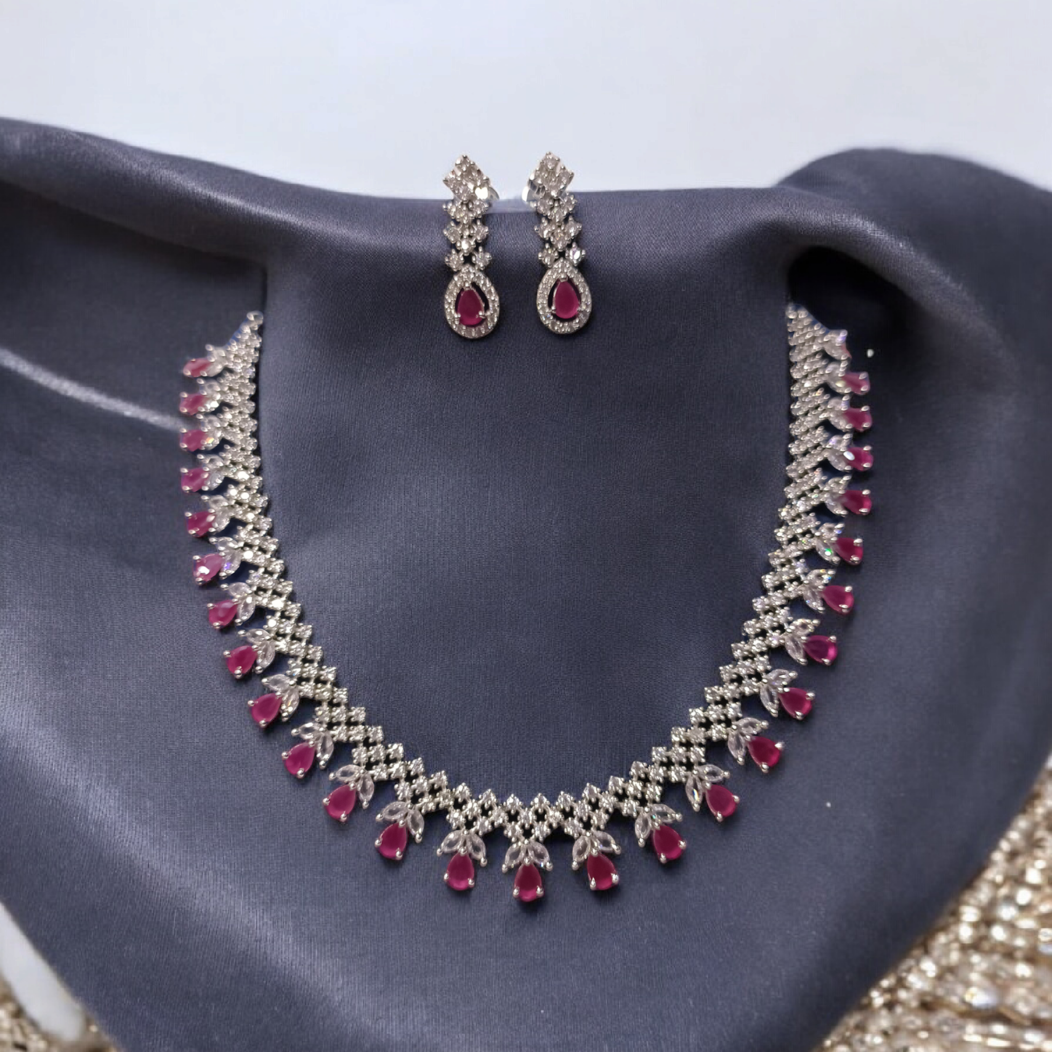 Gorgeous Pink Stone AD Necklace - Image 3