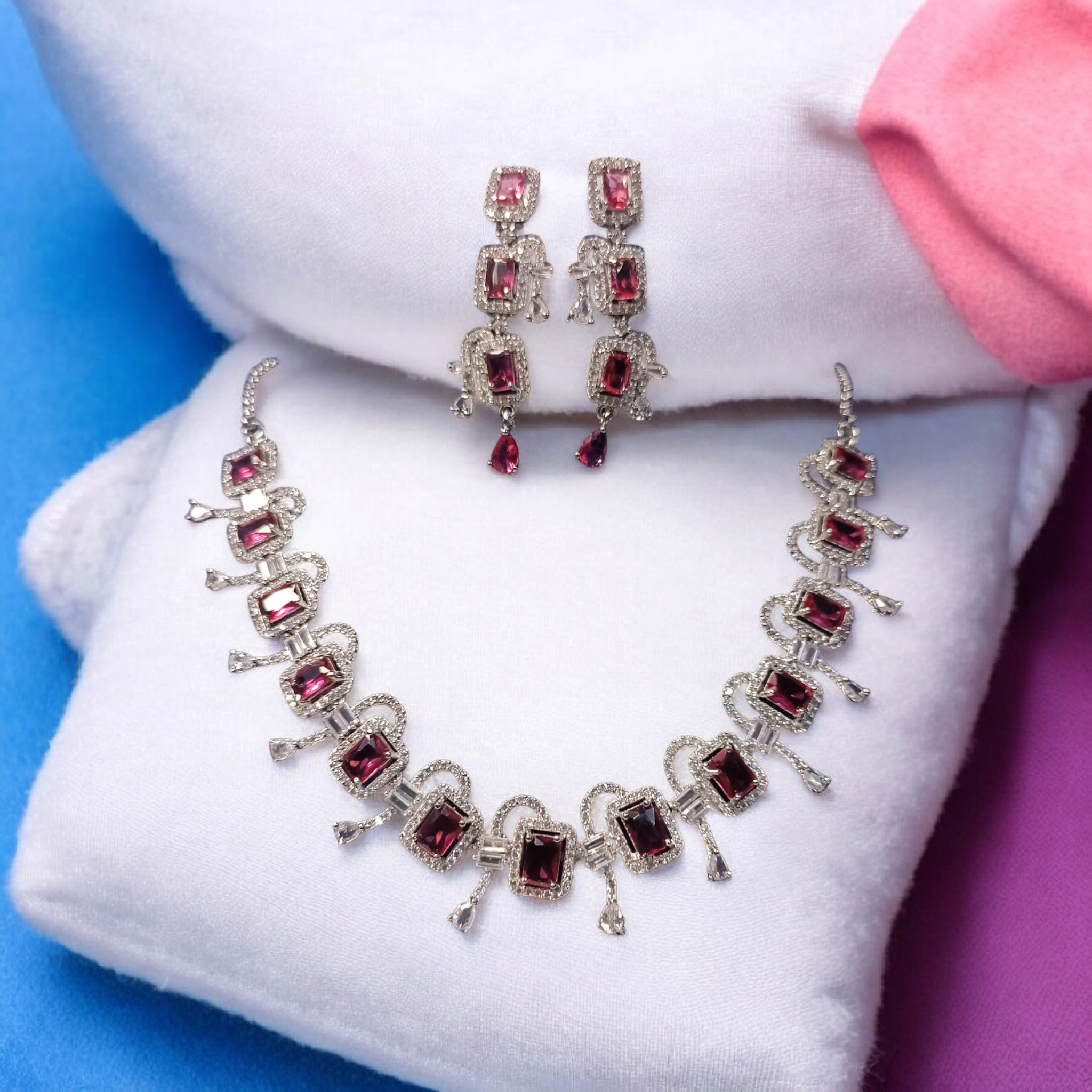 Stunning Ruby Pink AD Necklace - Image 3