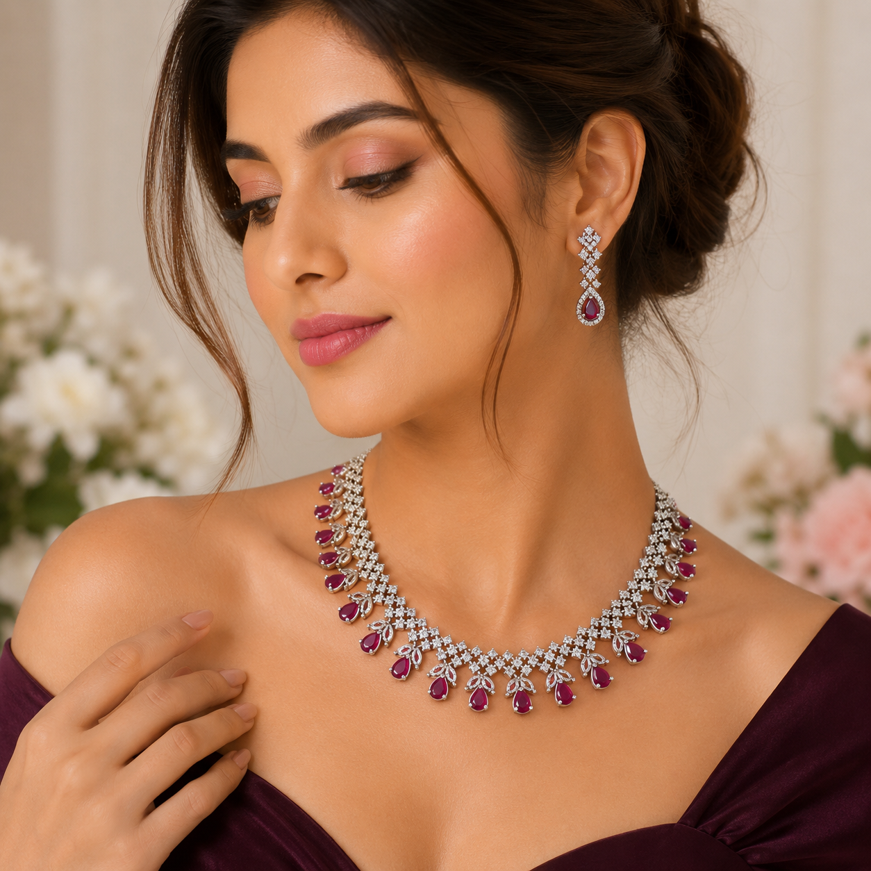 Gorgeous Pink Stone AD Necklace