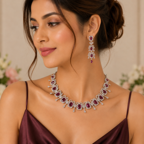 Stunning Ruby Pink AD Necklace