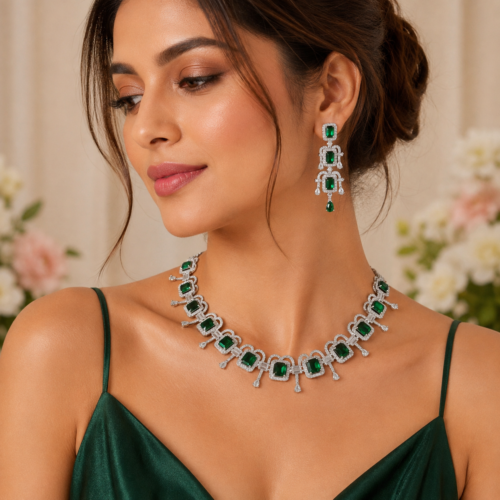 Dazzling Stunning Green AD Necklace